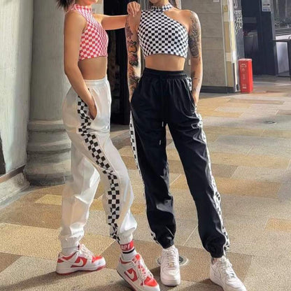 Retro Checkerboard Print Casual Fashion Women'S Sports Pants