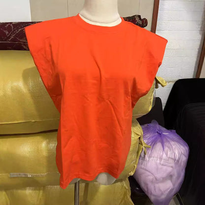 Camiseta informal sin mangas con cuello redondo y color liso para mujer