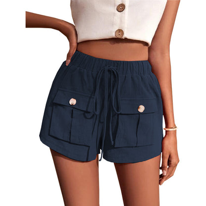 Summer Women Casual Drawstring Cargo Shorts