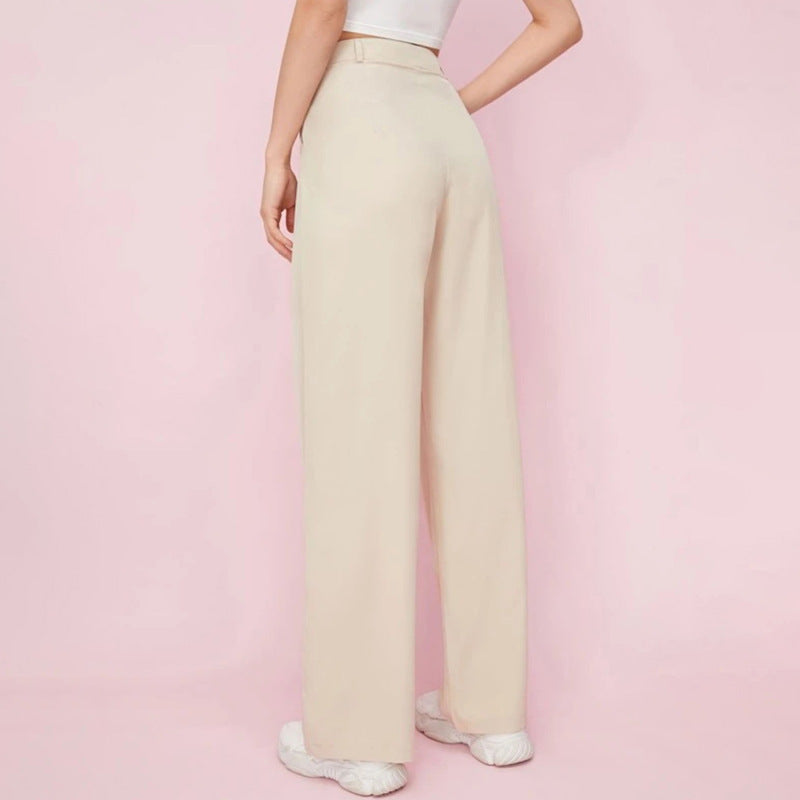Pantalones de traje rectos de color liso informales a la moda para mujer