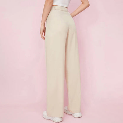 Pantalones de traje rectos de color liso informales a la moda para mujer