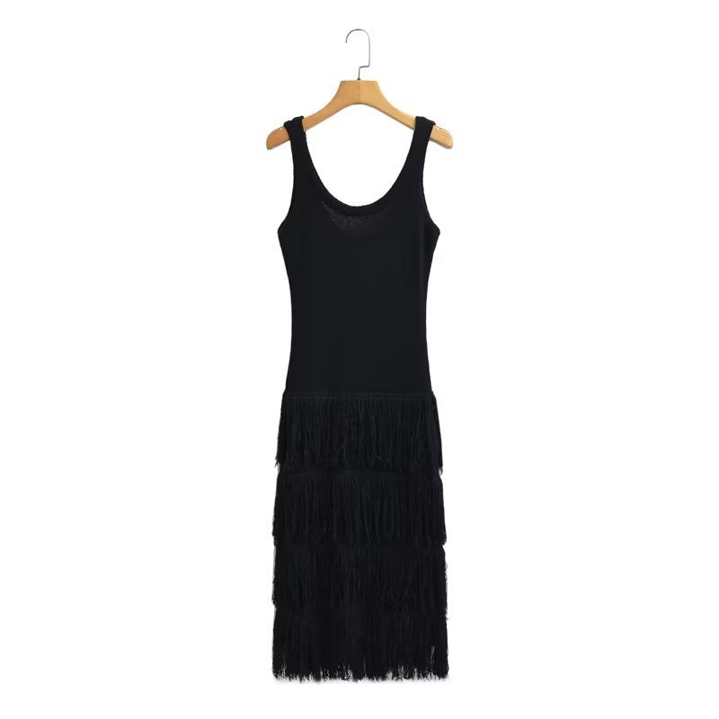 Vestido de punto informal de color liso con escote en U, sin mangas y espalda descubierta para mujer