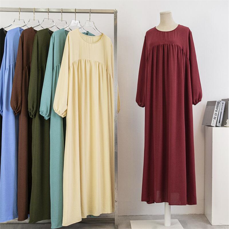 Vestido holgado informal de manga larga de color liso para mujer, talla grande