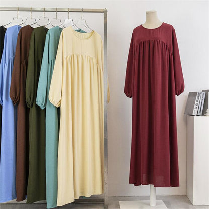 Vestido holgado informal de manga larga de color liso para mujer, talla grande