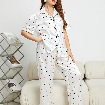 Conjunto de pijama informal con estampado de corazones para mujer, talla grande