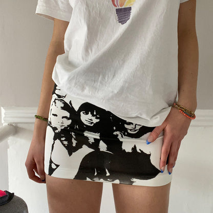 Women Skirt Abstract Portrait Graffiti Print Short Skirt Casual Mini Hip Skirt