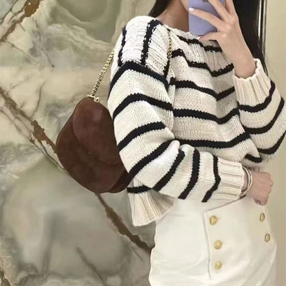Suéter de punto corto con cuello barco informal de moda de invierno para mujer