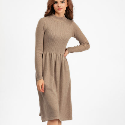 Vestido de punto de manga larga para mujer, informal, de otoño e invierno, en color liso