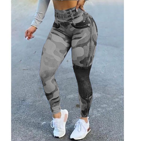 Women High Waist Camouflage Print Slim Casual Leggings