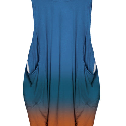 Women Casual Gradient Color Printed High Waist Plus Size Sleeveless Dress