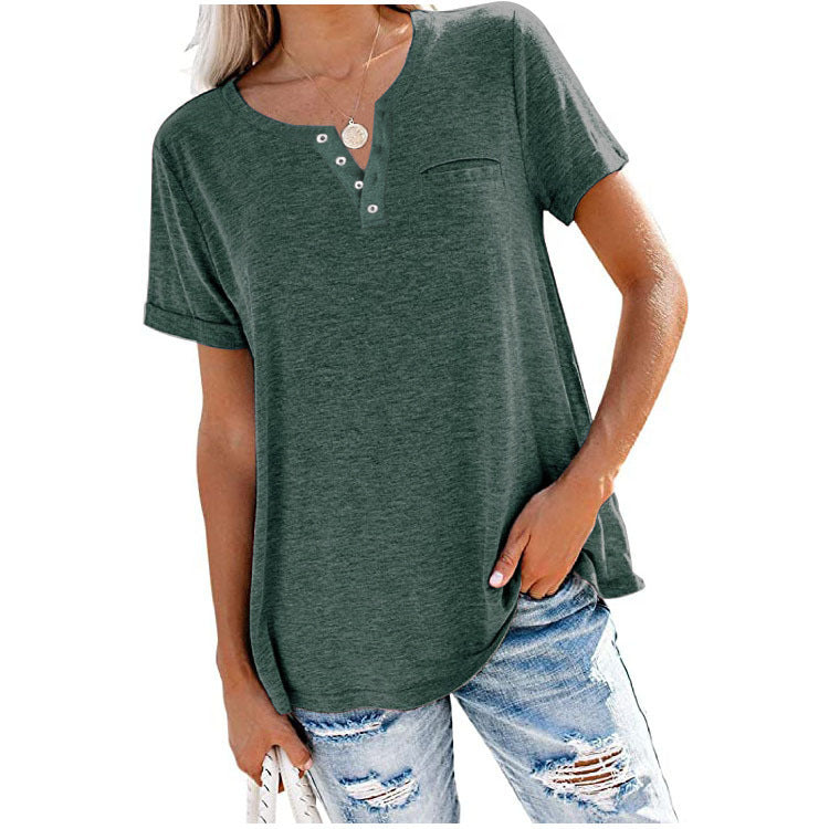 Spring And Summer Women V-Neck Solid Color Casual Women T-Shirt