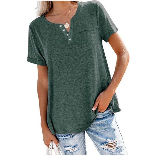 Spring And Summer Women V-Neck Solid Color Casual Women T-Shirt