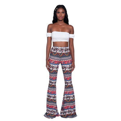 Women Printed High Waist Fashion Casual Flared Pants