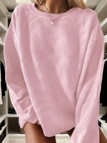 Women Fashion Casual Loose Solid Color Round Neck Long Sleeve Knitted Sweatshirt