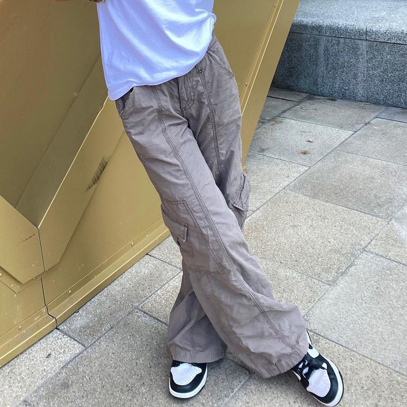 Pantalones cargo casuales de color sólido de moda urbana para mujer