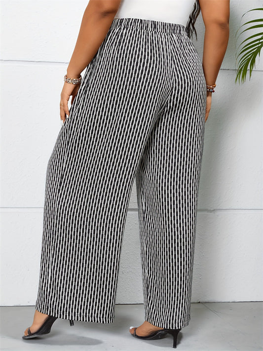 Pantalones anchos con estampado de rayas de talla grande informales de verano para mujer