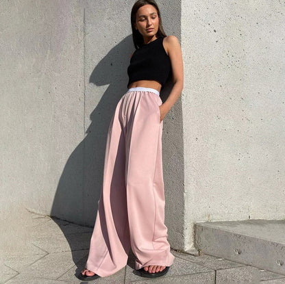 Women Fashion Loose Casual Solid Color Mopping Wide Legs Pants