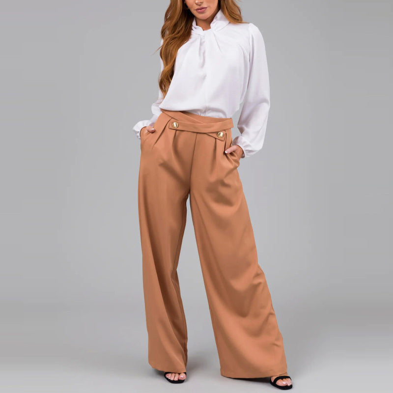 Women Fashion Casual Solid Color Wide Leg Pants