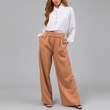 Women Fashion Casual Solid Color Wide Leg Pants