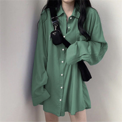 Fleece-Lined Thickened Plus Size Long Sleeve Shirt Women Casual Solid Color Loose Blouse