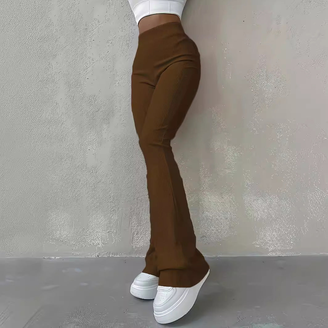 Women Fashion Casual Simple Solid Color High-Waist Slim-Fit Pants