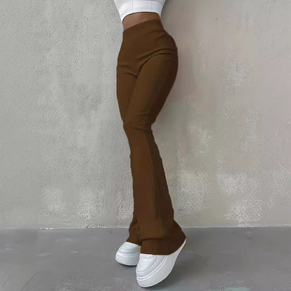 Women Fashion Casual Simple Solid Color High-Waist Slim-Fit Pants