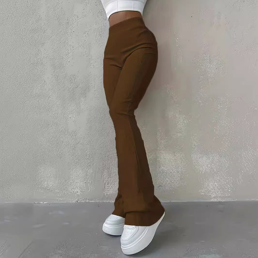 Pantalones casuales de cintura alta, ajustados y sencillos de color liso para mujer