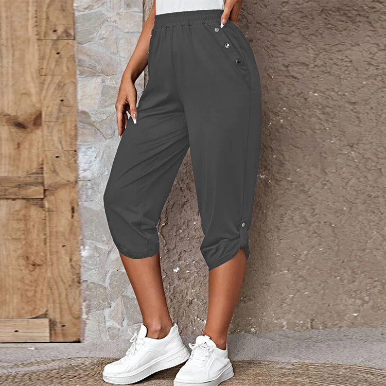 Pantalones elásticos recortados casuales de moda de verano para mujer