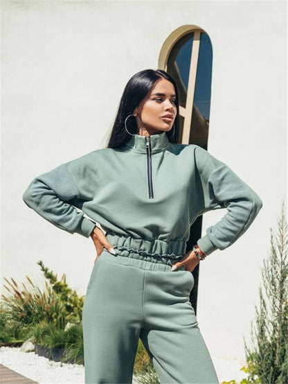 Autumn And Winter Athleisure Women Fashion Sports Casual Zipper Sweatshirt Pants Two-Piece Set
