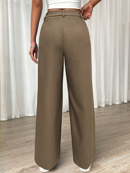 Women Fashion Casual Loose Button High Waist Straight Pants