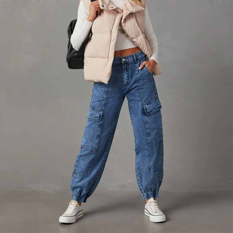 Pantalones vaqueros cargo holgados informales a la moda para mujer