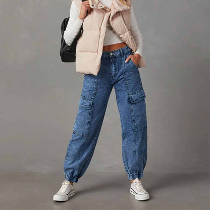 Pantalones vaqueros cargo holgados informales a la moda para mujer