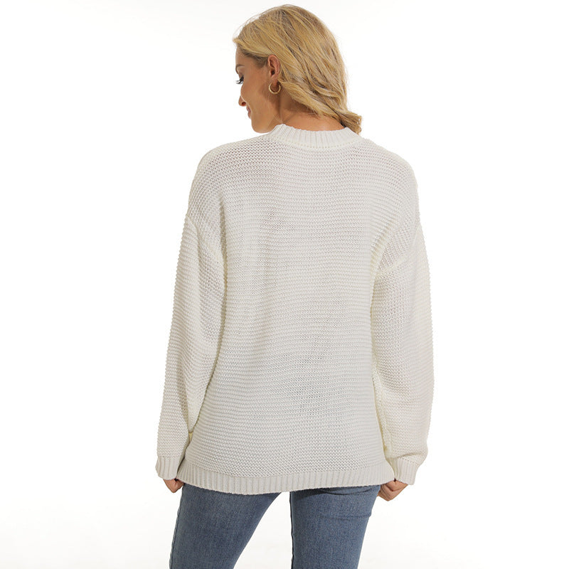 Suéter de punto básico de color liso informal para mujer, otoño e invierno, moda