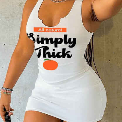 Women Fashion Casual Letter Printing Sleeveless Dress