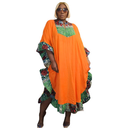Women Casual Loose Floral Printed Buckle Neck Cropped Sleeve Dress