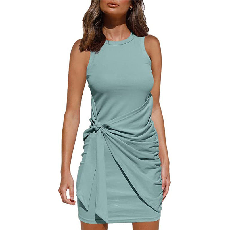 Vestido casual sin mangas de color sólido para mujer