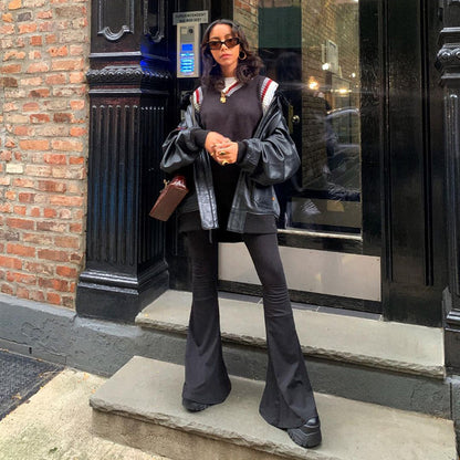 Women Fashion Casual Solid Color High Waist Slim Fit Pants