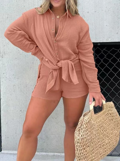 Conjunto informal de verano para mujer, de moda, de crepé doble, de manga larga