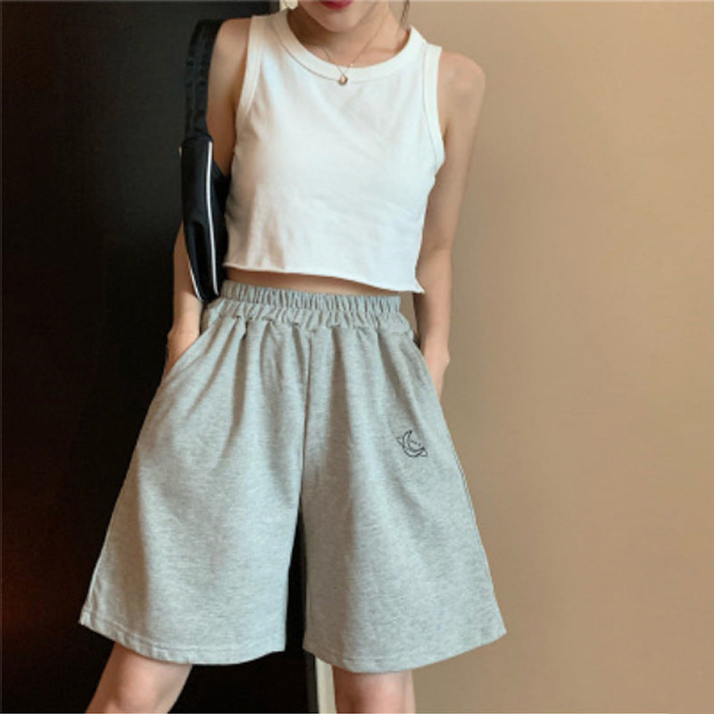 Women Fashion Casual Embroidered Elastic-Waist Shorts