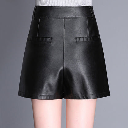 Women PU Leather Solid Color High Waist Fashion Casual Pleated Skirt