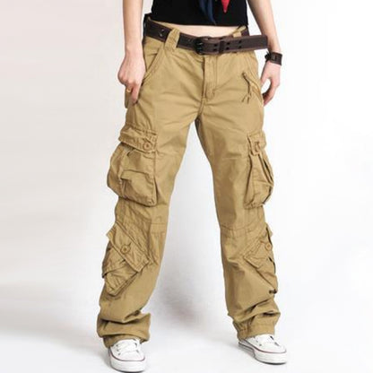 Women Fashion Casual Loose Multipocket Wide-Legged Pants