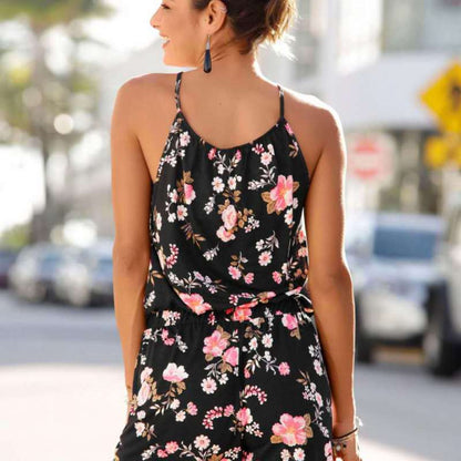 Women Fashion Casual Floral Printing Sling Loose Romper