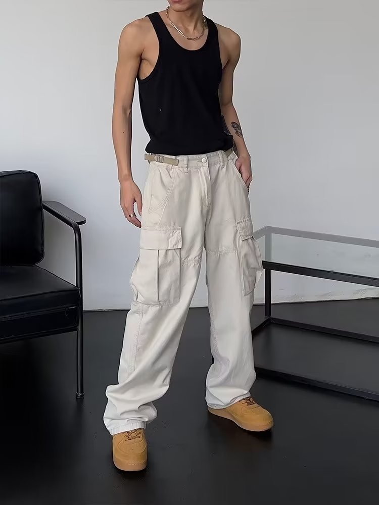 Women Fashion Casual Solid Color Loose Cargo Pants