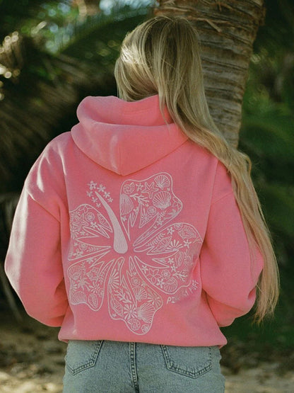 Sudadera con capucha holgada informal con estampado floral para mujer de talla grande