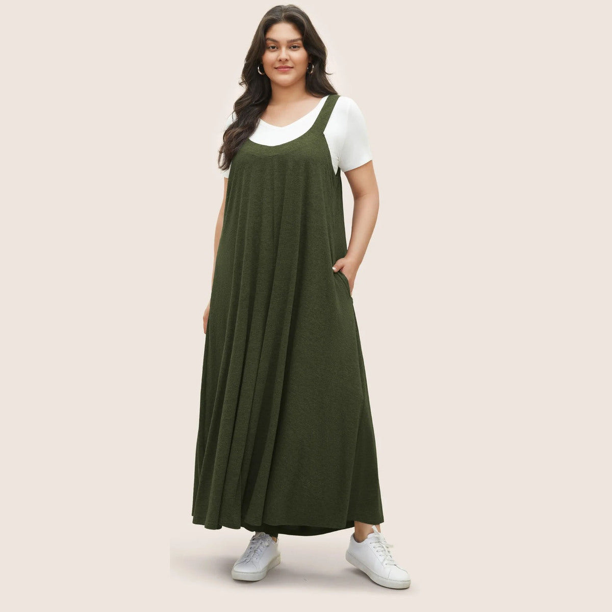 Summer Women Loose Plus Size Solod Color Sleeveless Casual Jumpsuits