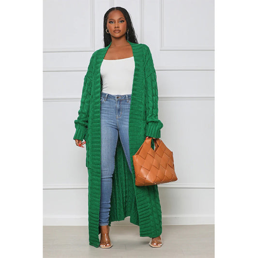 Women Winter Solid Color Long Sleeve Loose Casual Knitted Cardigan Over Coat