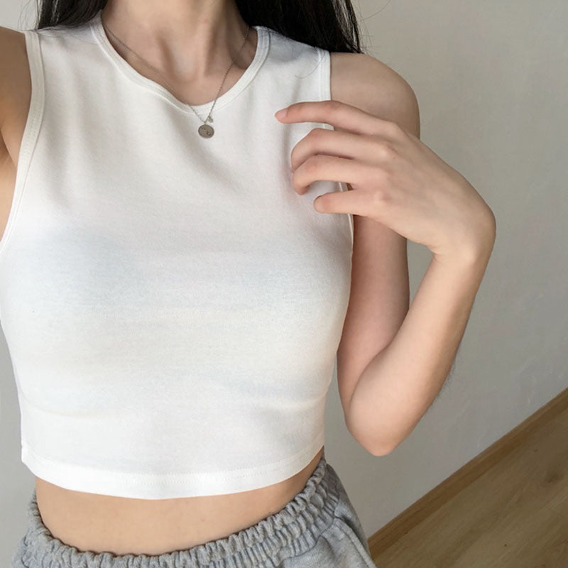 Top corto informal básico de color liso para mujer