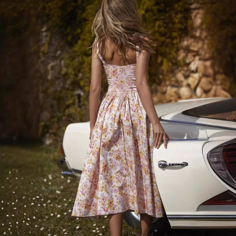 Vacation Women Casual Tiny Flower Print Sling Dress