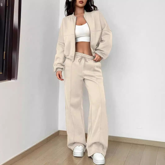 Conjunto informal de dos piezas con top y pantalón con cremallera para mujer