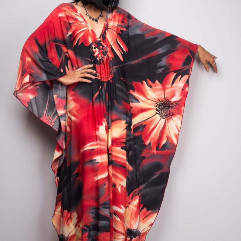 Polyester Printed Loose Woven Robe Vacation Casual Beach Bikini Coverup Women Loose Dress